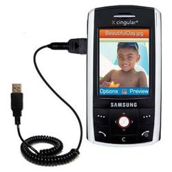 Gomadic Coiled USB Cable for the Samsung SGH-D807 with Power Hot Sync and Charge capabilities - Bran