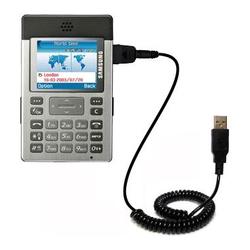 Gomadic Coiled USB Cable for the Samsung SGH-P300 with Power Hot Sync and Charge capabilities - Bran