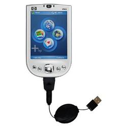 Gomadic Retractable USB Cable for the HP iPAQ rx1950 with Power Hot Sync and Charge capabilities - B