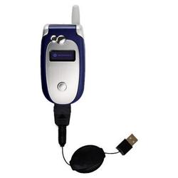 Gomadic Retractable USB Cable for the Motorola V555 with Power Hot Sync and Charge capabilities - Br