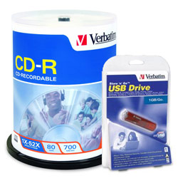 VERBATIM CORPORATION Verbatim CD-R 80 Min, 52x 100 pack Spindle with FREE 1GB Store 'n' Go USB 2.0 Flash Drive