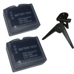 HQRP 2x battery replacement for Panasonic CGA-S007, CGA-S007A/B, CGA-S007E + Black Tripod