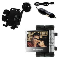 Gomadic Archos 404 CAM Auto Windshield Holder with Car Charger - Uses TipExchange