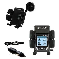 Gomadic Archos Gmini XS 202 Auto Windshield Holder with Car Charger - Uses TipExchange