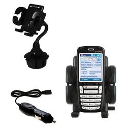 Gomadic Audiovox SMT 5600 Auto Cup Holder with Car Charger - Uses TipExchange