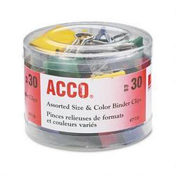 Acco Brands Inc. Binder Clip Assortment, 30 Pieces, 3 Sizes: 1/2 , 3/4 , 1 1/2 , Asst. Colors
