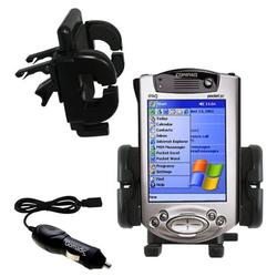 Gomadic Compaq iPAQ 3970 Auto Vent Holder with Car Charger - Uses TipExchange