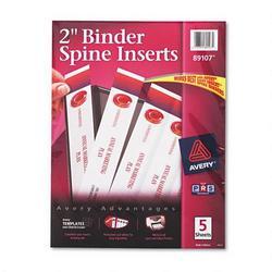 Avery-Dennison Custom Binder Spine Inserts, 2 Spine Width, 4 Inserts/Sheet, 5 Sheets/Pack