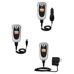 Gomadic Deluxe Kit for the LG PM-225 includes a USB cable with Car and Wall Charger - Brand w/ TipEx