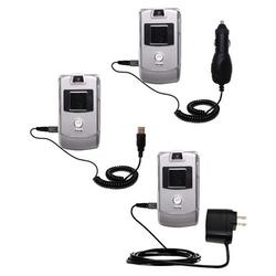 Gomadic Deluxe Kit for the Motorola MOTORAZR V3a includes a USB cable with Car and Wall Charger - Br