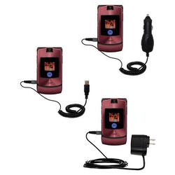 Gomadic Deluxe Kit for the Motorola MOTORAZR V3r includes a USB cable with Car and Wall Charger - Br