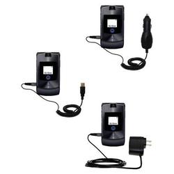 Gomadic Deluxe Kit for the Motorola MOTORAZR V3t includes a USB cable with Car and Wall Charger - Br