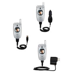 Gomadic Deluxe Kit for the Samsung SGH-E600 includes a USB cable with Car and Wall Charger - Brand w