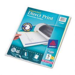 Avery-Dennison Direct Print® Unpunched 5 Tab Dividers for Laser/Inkjet/Printers, White, 4 St/Pack