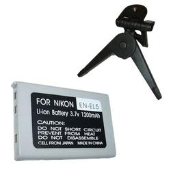 HQRP EN-EL5 Equivalent Li-Ion Battery for Select Nikon Coolpix Digital Cameras + Black Tripod