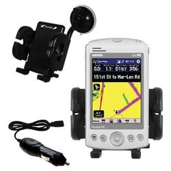 Gomadic Garmin iQue M3 Auto Windshield Holder with Car Charger - Uses TipExchange