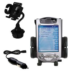 Gomadic HP iPAQ h3800 Auto Cup Holder with Car Charger - Uses TipExchange