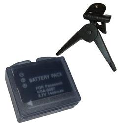 HQRP 1400mAh Battery Replacement for Panasonic Lumix DMC-TZ3EG-K DMC-TZ3EG-S CGA-S007 + Black Tripod