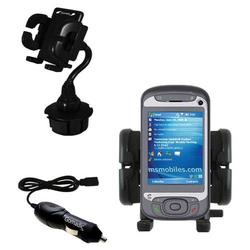 Gomadic HTC Hermes Auto Cup Holder with Car Charger - Uses TipExchange
