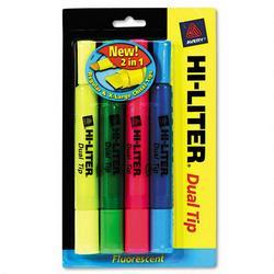Avery-Dennison Hi Liter® Dual Tip Highlighter, Four Color Pack