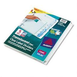 Avery-Dennison Index Maker® Translucent Dividers with Clear Tab Labels, 5 Tab, 5 Sets/Pack