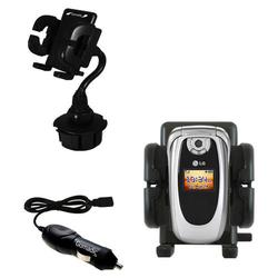 Gomadic LG 225 Auto Cup Holder with Car Charger - Uses TipExchange