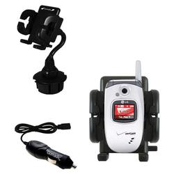 Gomadic LG AX245 Auto Cup Holder with Car Charger - Uses TipExchange