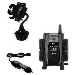 Gomadic LG AX355 Auto Cup Holder with Car Charger - Uses TipExchange