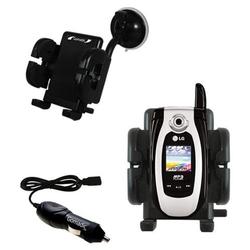 Gomadic LG CE 500 Auto Windshield Holder with Car Charger - Uses TipExchange