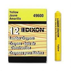 Dixon Ticonderoga Co. Lumber Crayon, Permanent, Yellow, Dozen