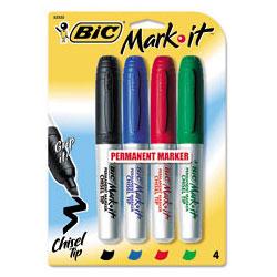 Bic Corporation Mark-It Chisel Tip Permanent Marker, Four-Color Set