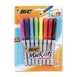 Bic Corporation Mark-It Fine Point Permanent Marker, Eight-Color Set, Rubber Grip