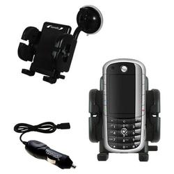 Gomadic Motorola E1120 Auto Windshield Holder with Car Charger - Uses TipExchange