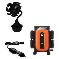 Gomadic Motorola PEBL U6 Auto Cup Holder with Car Charger - Uses TipExchange