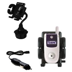 Gomadic Motorola V220 Auto Cup Holder with Car Charger - Uses TipExchange