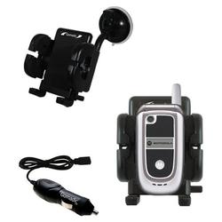 Gomadic Motorola V235 Auto Windshield Holder with Car Charger - Uses TipExchange