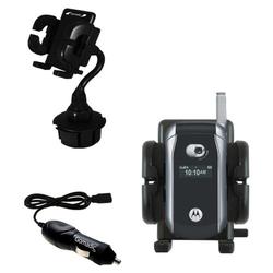 Gomadic Motorola V265 Auto Cup Holder with Car Charger - Uses TipExchange