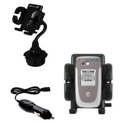 Gomadic Motorola V360 Auto Cup Holder with Car Charger - Uses TipExchange