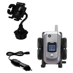 Gomadic Motorola V975 Auto Cup Holder with Car Charger - Uses TipExchange