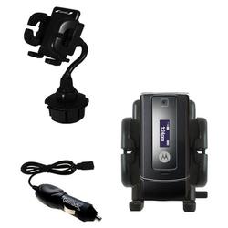 Gomadic Motorola W385 Auto Cup Holder with Car Charger - Uses TipExchange