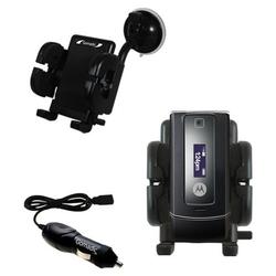Gomadic Motorola W385 Auto Windshield Holder with Car Charger - Uses TipExchange