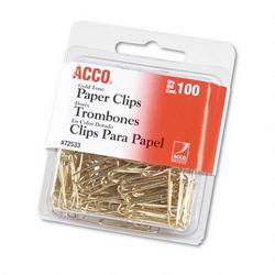 Acco Brands Inc. No. 2 (1 1/8 ) Gold Tone Paper Clips, 100 Clips per Box