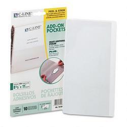 C-Line Products, Inc. Peel & Stick Add On Polypropylene Filing Pockets, 8 3/4 x 5 1/8, 10/Pack