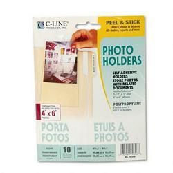 C-Line Products, Inc. Peel & Stick Photo Holders for 3 x 5 & 4 x 6 Photos, 4 3/8 x 6 1/2, Clear, 10/Pack
