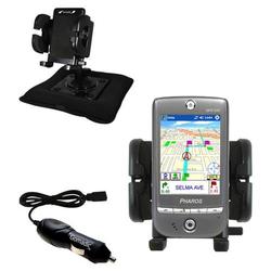 Gomadic Pharos GPS 525 Auto Bean Bag Dash Holder with Car Charger - Uses TipExchange