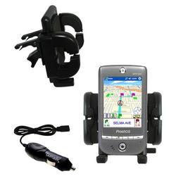 Gomadic Pharos GPS 525 Auto Vent Holder with Car Charger - Uses TipExchange