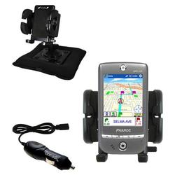 Gomadic Pharos GPS 525E Auto Bean Bag Dash Holder with Car Charger - Uses TipExchange