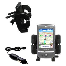 Gomadic Pharos GPS 525E Auto Vent Holder with Car Charger - Uses TipExchange