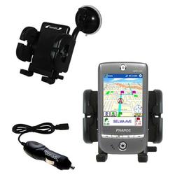 Gomadic Pharos GPS 525E Auto Windshield Holder with Car Charger - Uses TipExchange