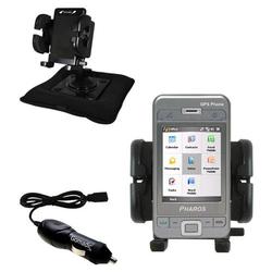 Gomadic Pharos PGS Phone 600 Auto Bean Bag Dash Holder with Car Charger - Uses TipExchange